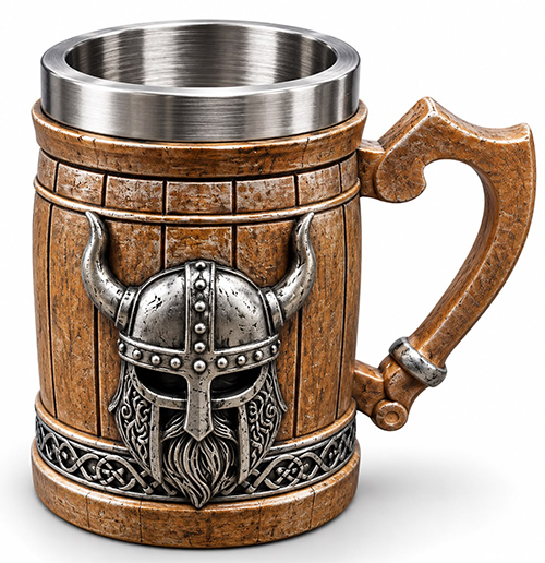 Viking Miğferi Figürlü 3D Kabartmalı Paslanmaz Çelik Kupa Bardak Alk6545